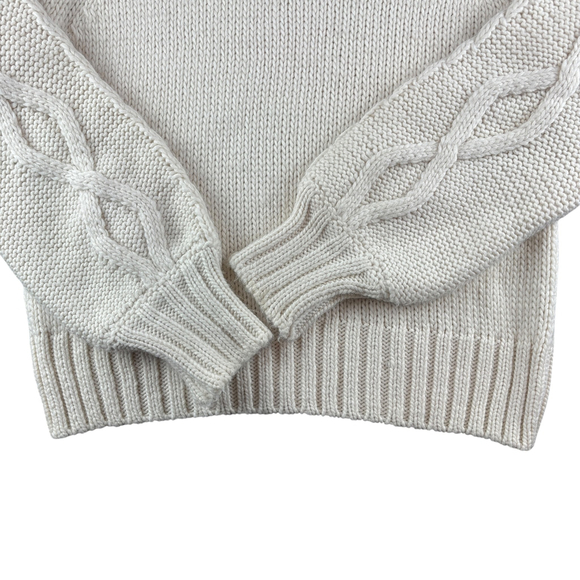 Cocogio Made in Italy Ivory Wool Cable Knit Crew Neck Long Sleeve Sweater LARGE - Picture 5 of 8